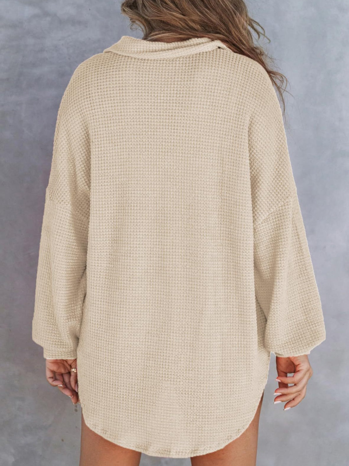 Waffle-Knit Long Sleeve Sweatshirt