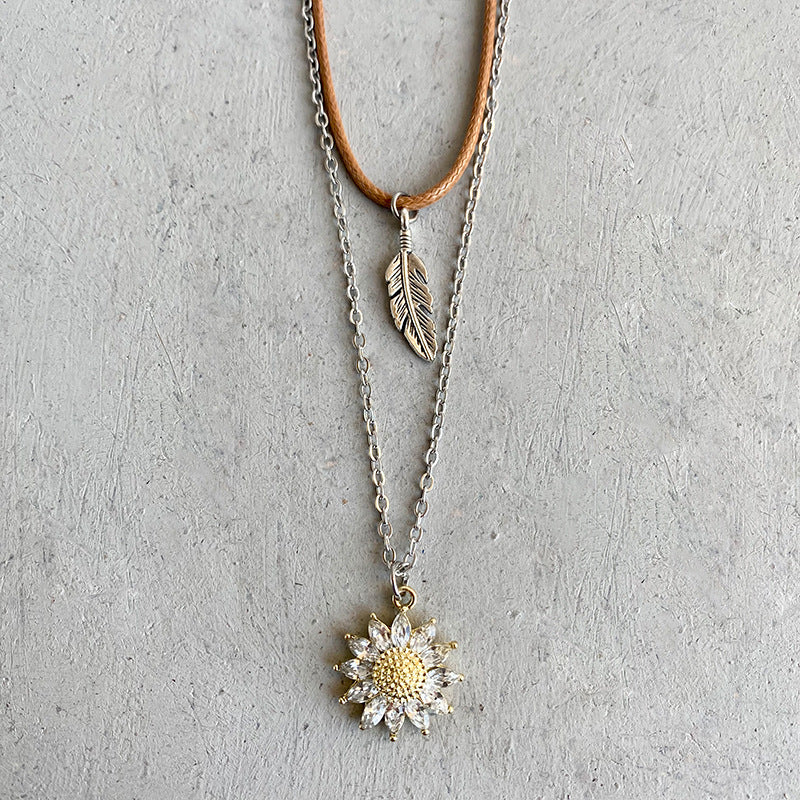 Tiered Sunflower Pendant Necklace Set