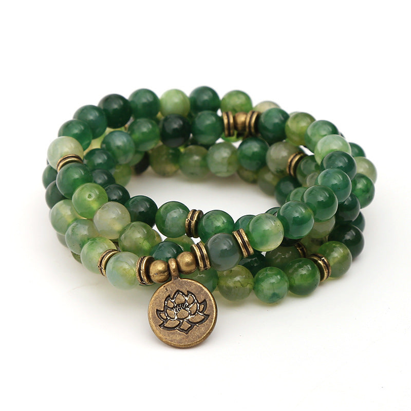 Green agate prayer beads for balance, grounding, harmony, mental clarity and concentration