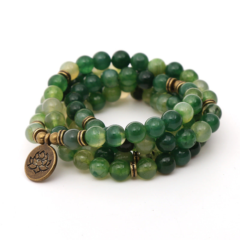 Green agate prayer beads for balance, grounding, harmony, mental clarity and concentration