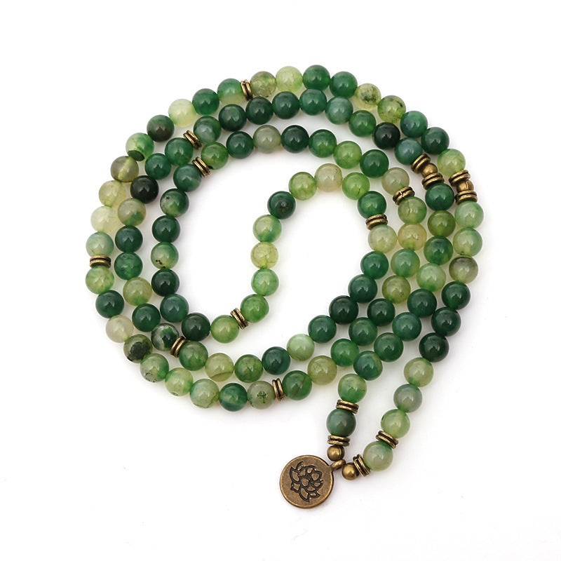 Green agate prayer beads for balance, grounding, harmony, mental clarity and concentration