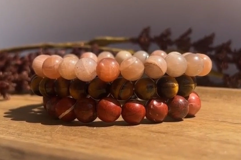 Leo Stack crystal bracelets sunstone tigers eye red jasper