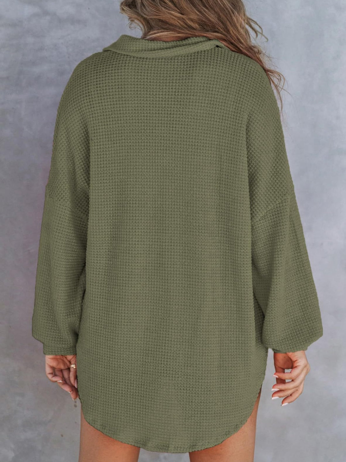 Waffle-Knit Long Sleeve Sweatshirt