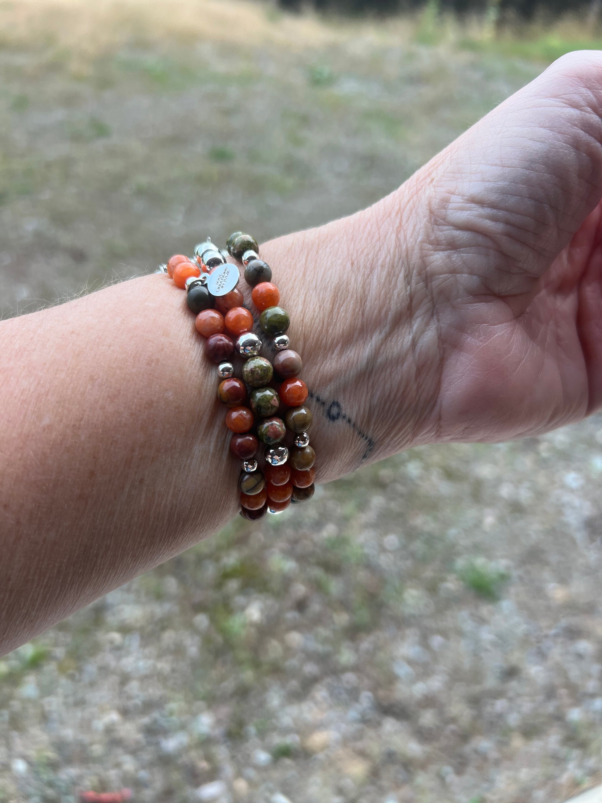 Gemstone apple watch band, orange calcite, unakite and red creek jasper 