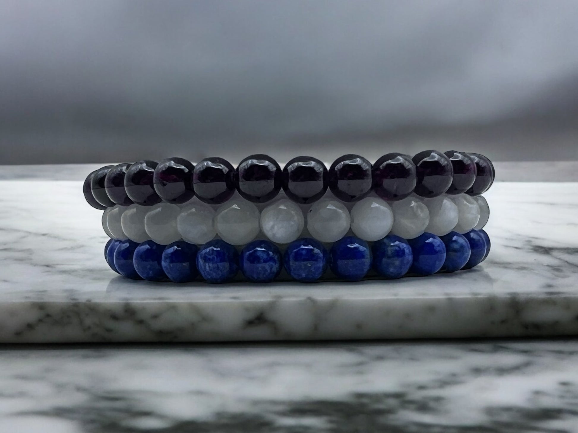 Red white and blue featuring garnet moonstone and lapis lazuli 