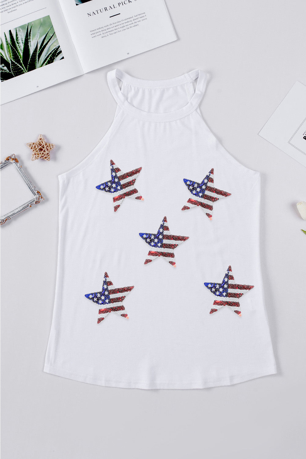 US Flag Star Grecian Neck Tank