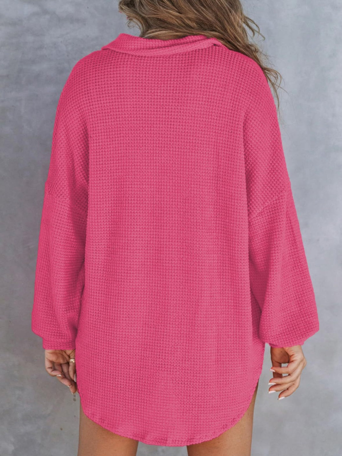 Waffle-Knit Long Sleeve Sweatshirt