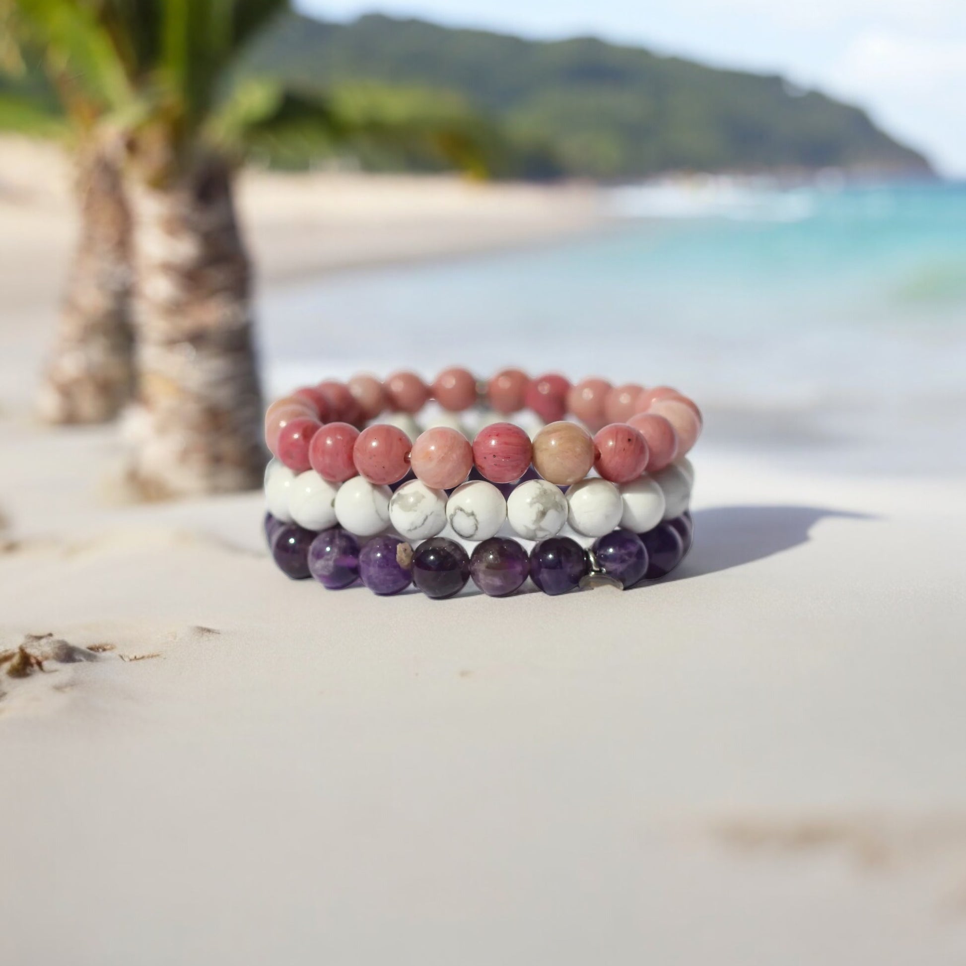 Howlite Amethyst and Rhodonite anti anxiety bracelet 