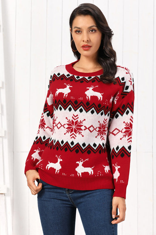 Reindeer Round Neck Sweater, Festive Christmas Sweater, Ugly Christmas Sweater, Funny Sweater, Holiday sweater