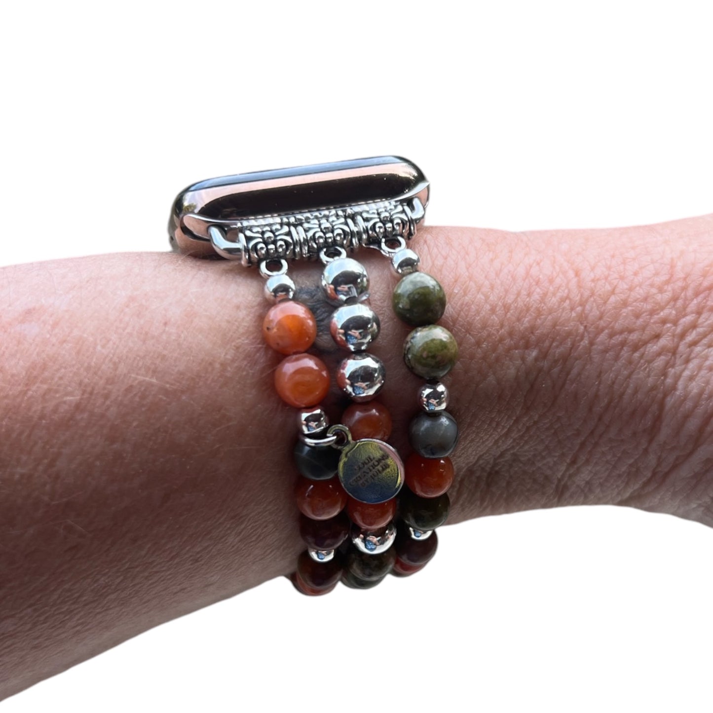 Gemstone apple watch band, orange calcite, unakite and red creek jasper for 6 to 6.5 inch wrist