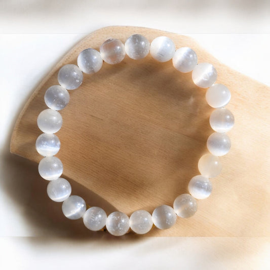 Selenite 6mm bracelet for purity, fertility and cleansing