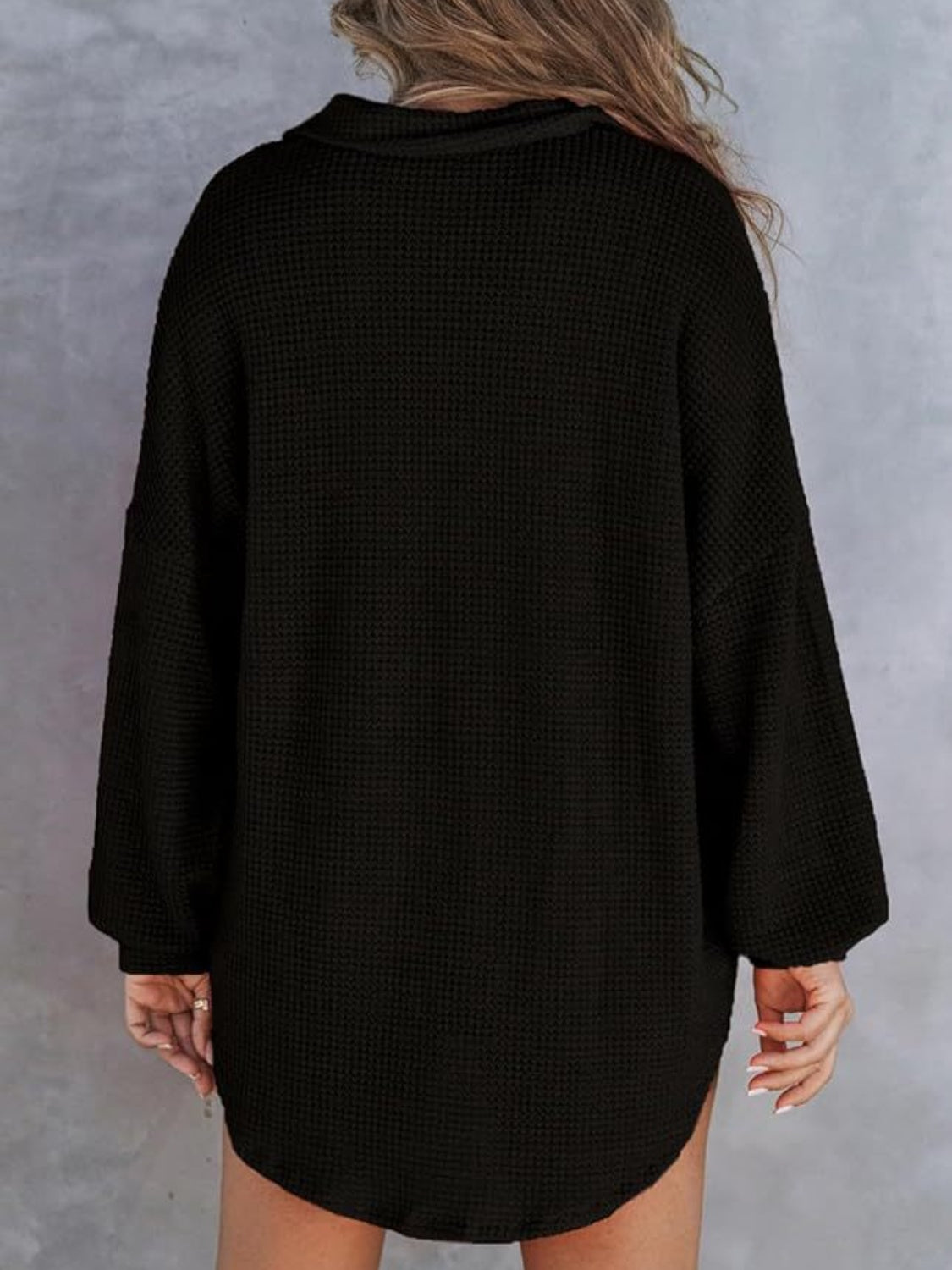 Waffle-Knit Long Sleeve Sweatshirt