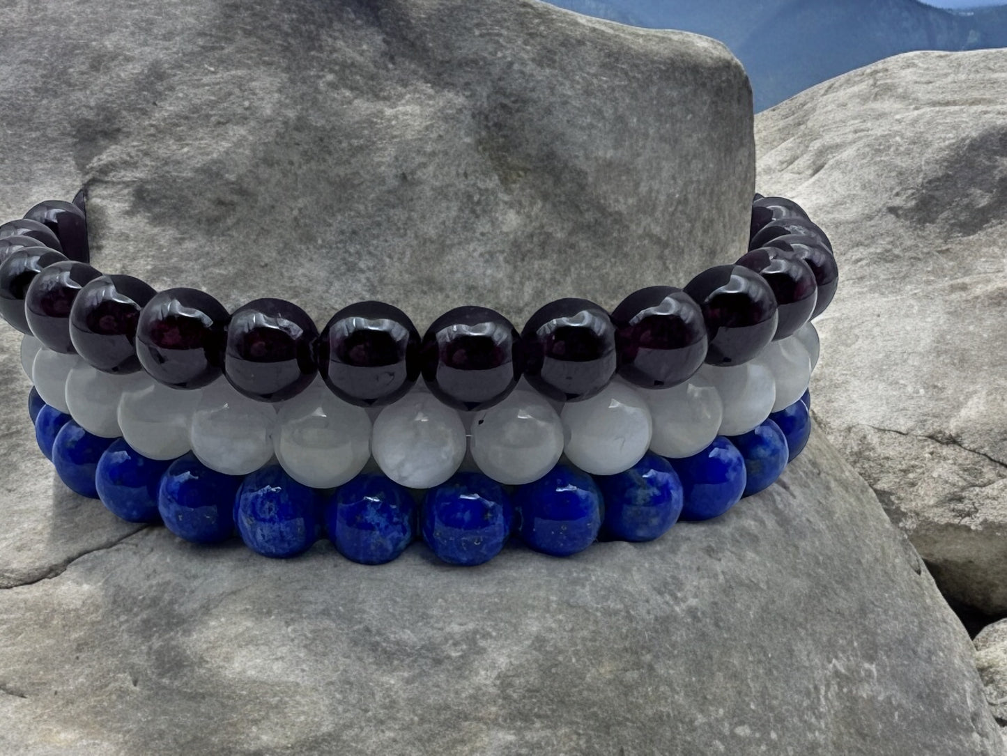 Red white and blue featuring garnet moonstone and lapis lazuli 