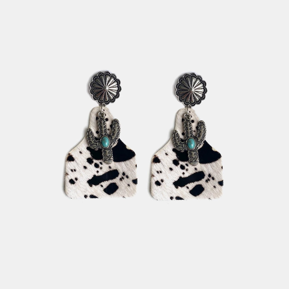 Turquoise Cactus Earrings with cowhide