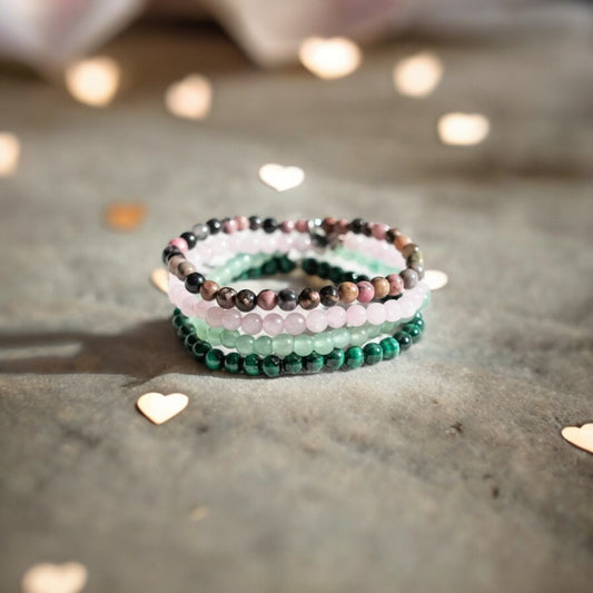 Rhodochrosite, rose quartz, aventurine, malachite bracelet heart chakra set