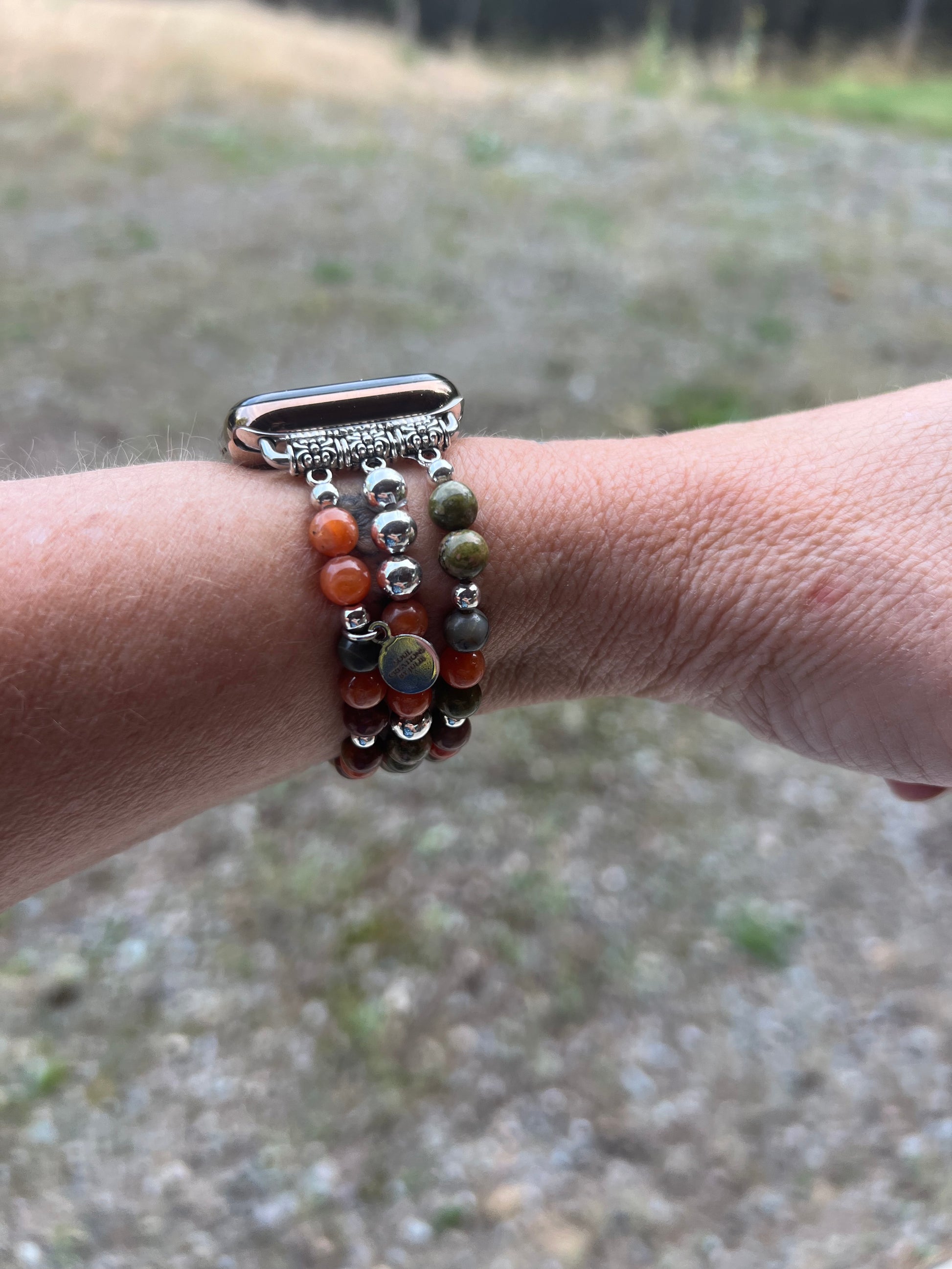 Gemstone apple watch band, orange calcite, unakite and red creek jasper 