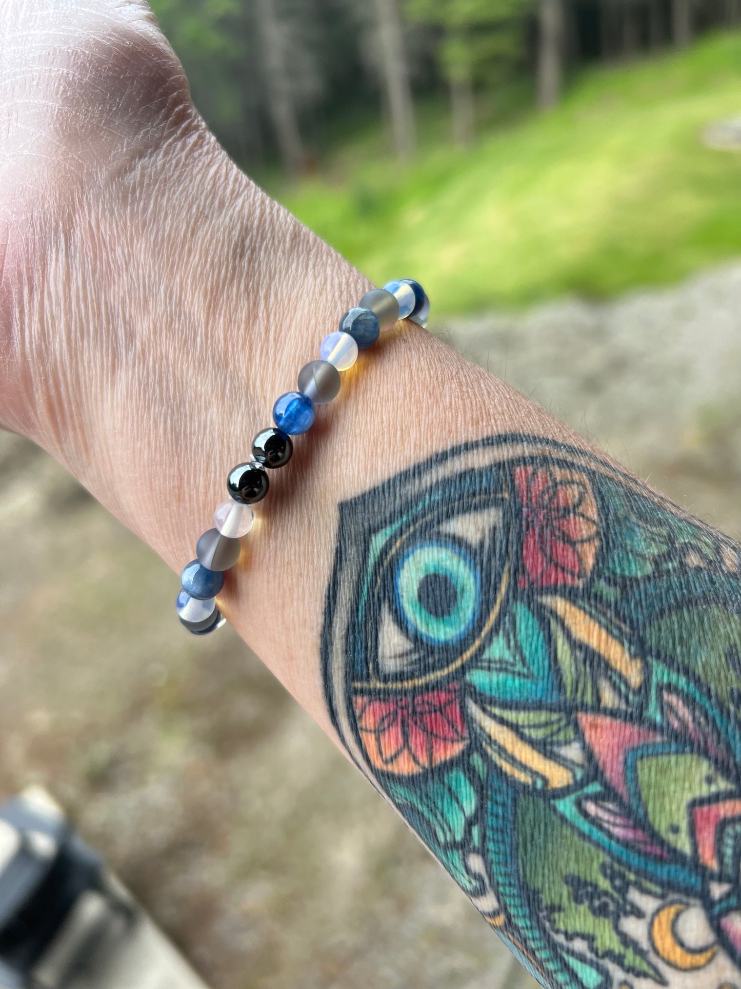 Harmony's Reverie: Kyanite, Opalite, and Aura Quartz Bracelet with Hematite