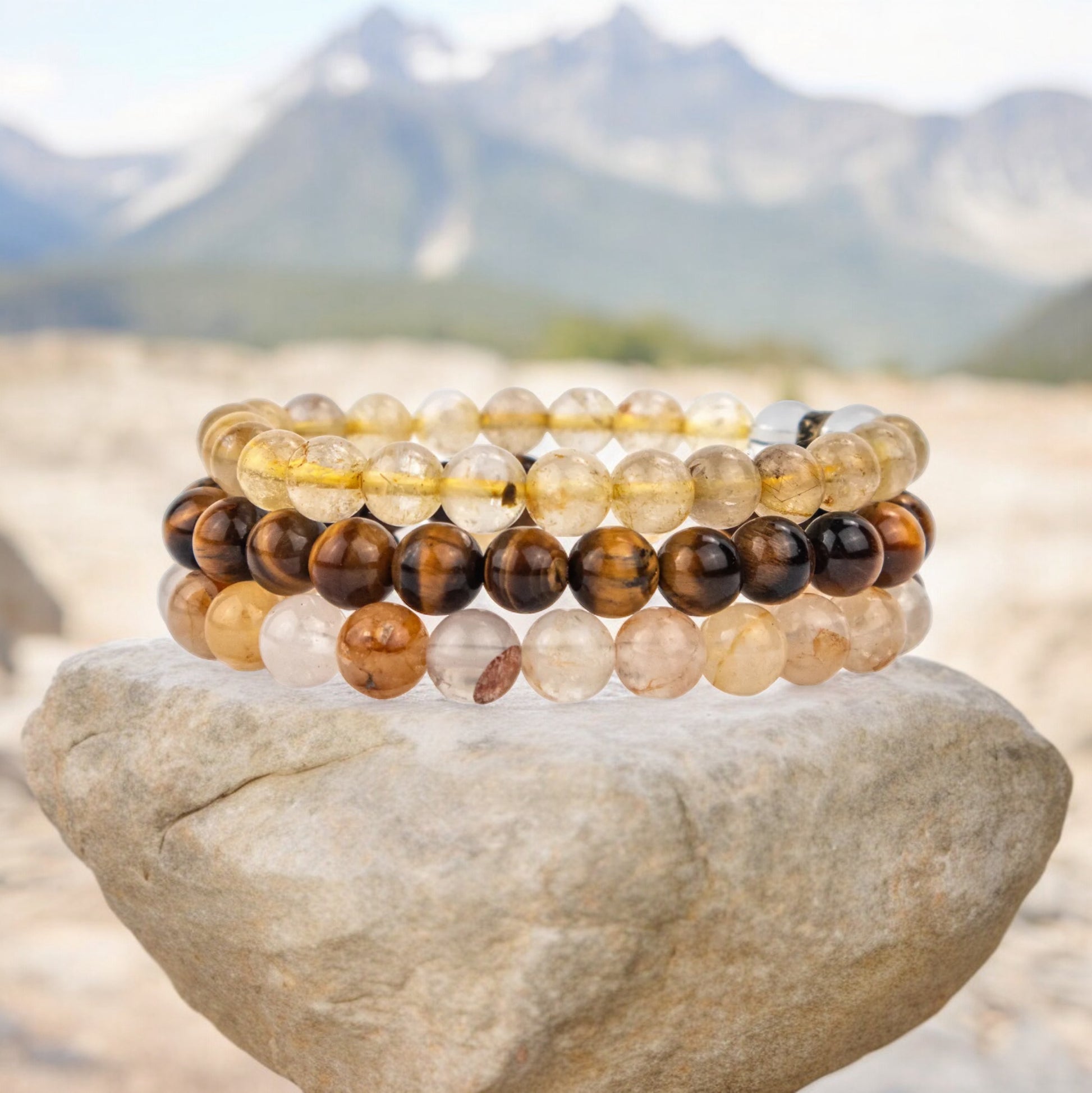 Rutilated quartz, golden healer and tigers eye bracelet for wellness positivity and compassion 