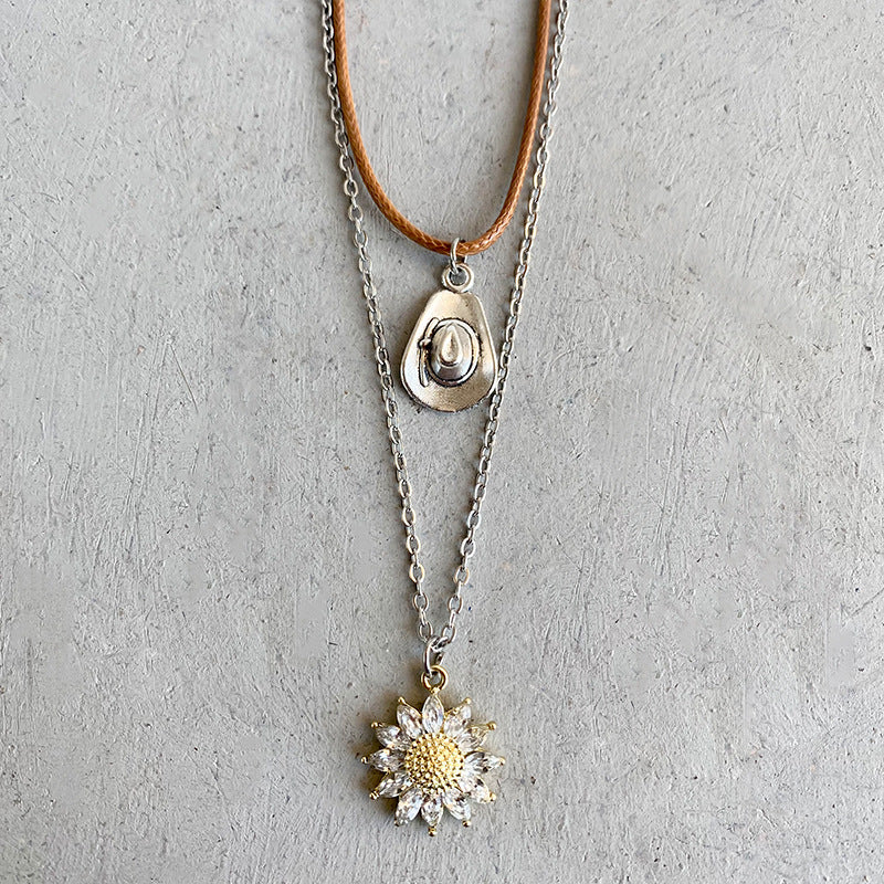 Tiered Sunflower Pendant Necklace Set