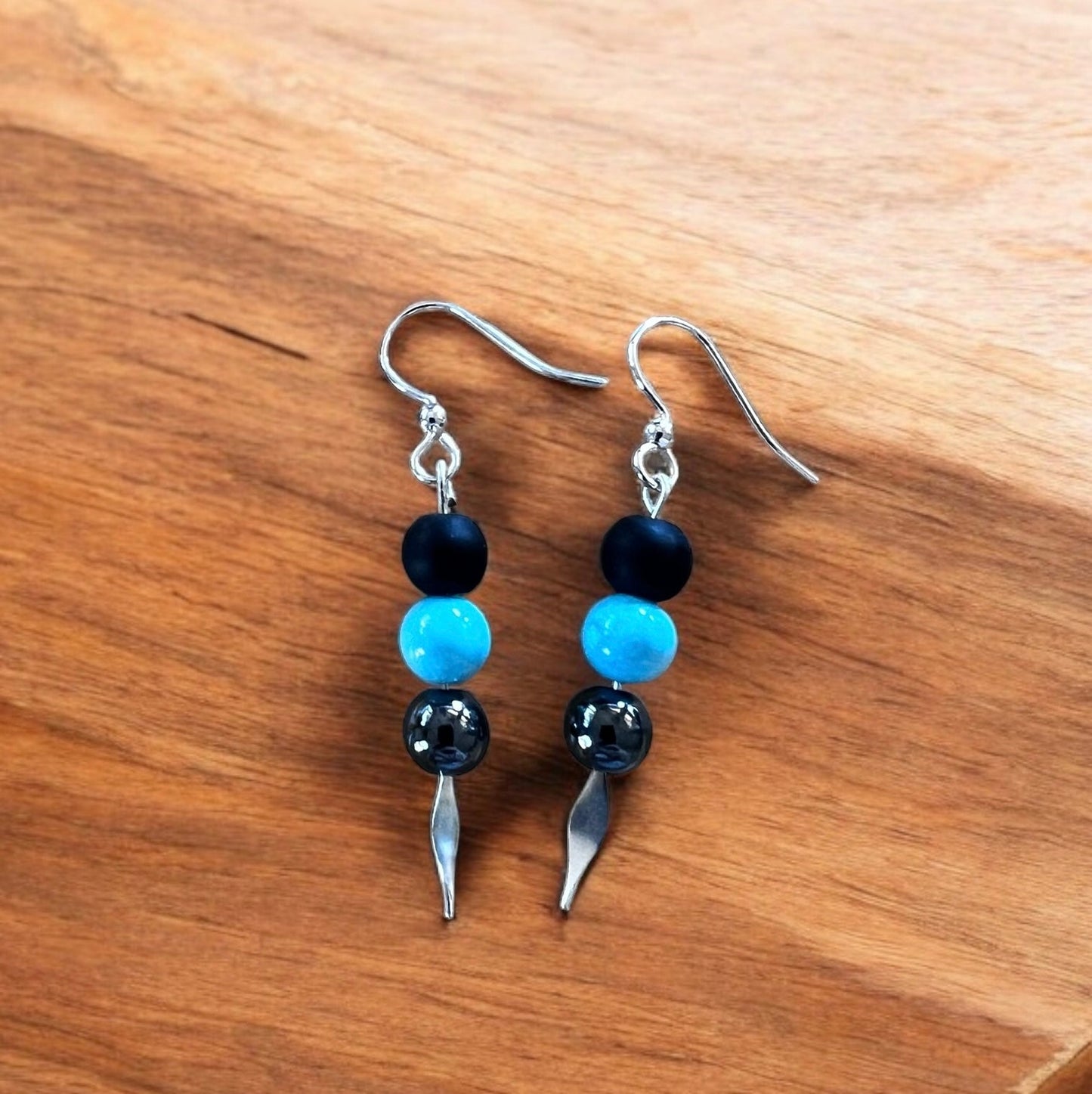 black onyx turquoise hematite gemstone earrings