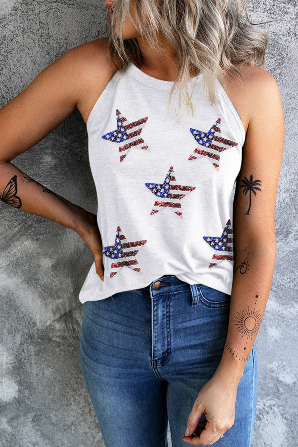 US Flag Star Grecian Neck Tank