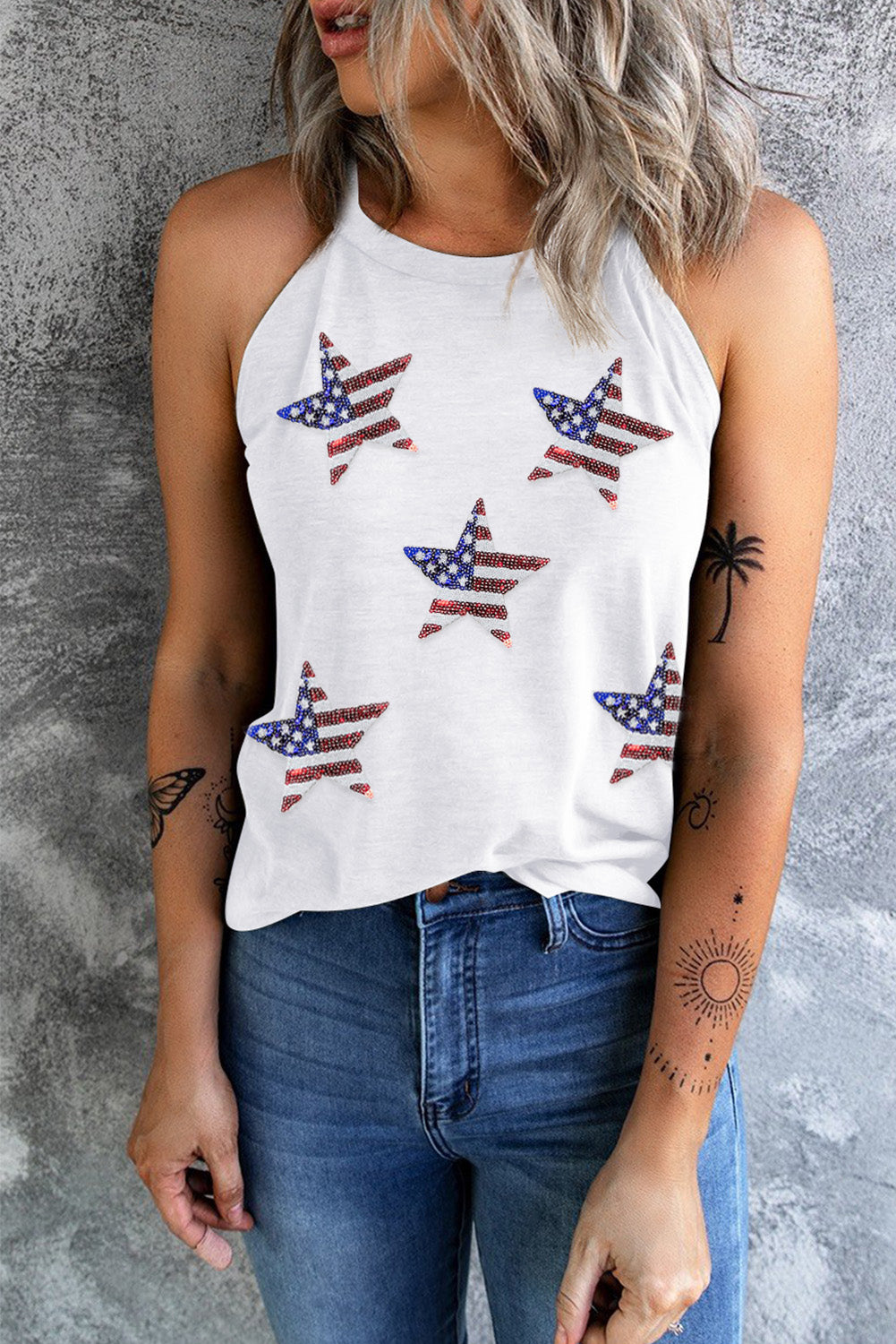 US Flag Star Grecian Neck Tank