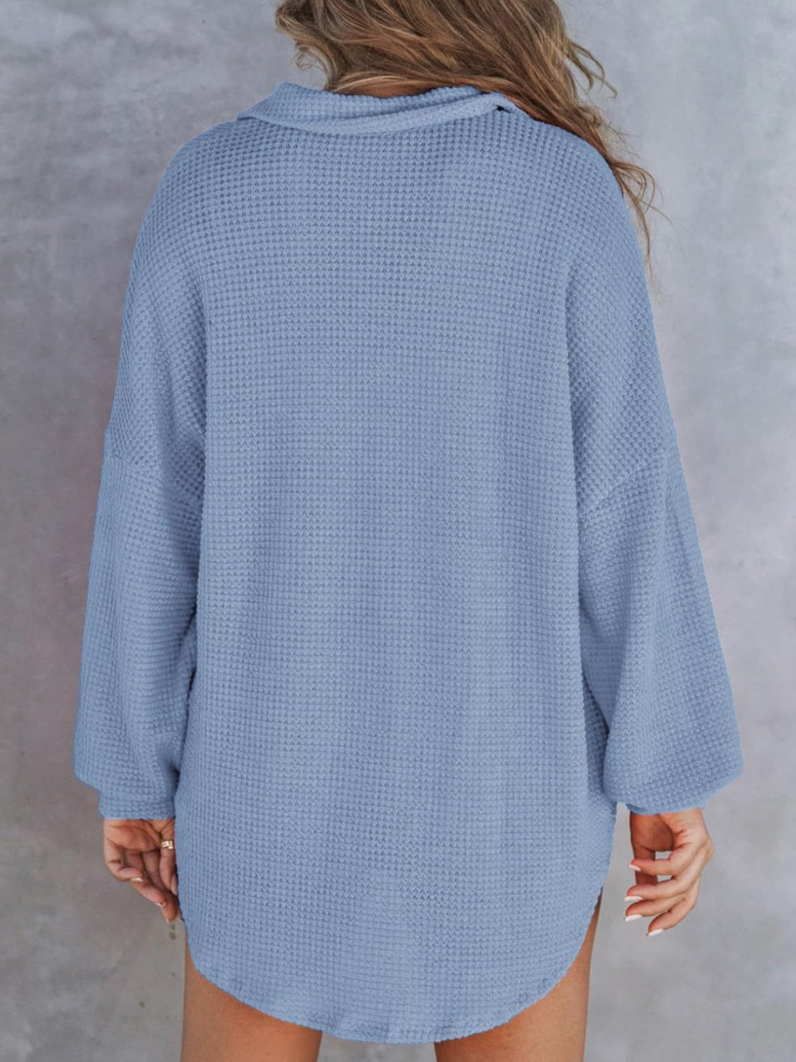 Waffle-Knit Long Sleeve Sweatshirt