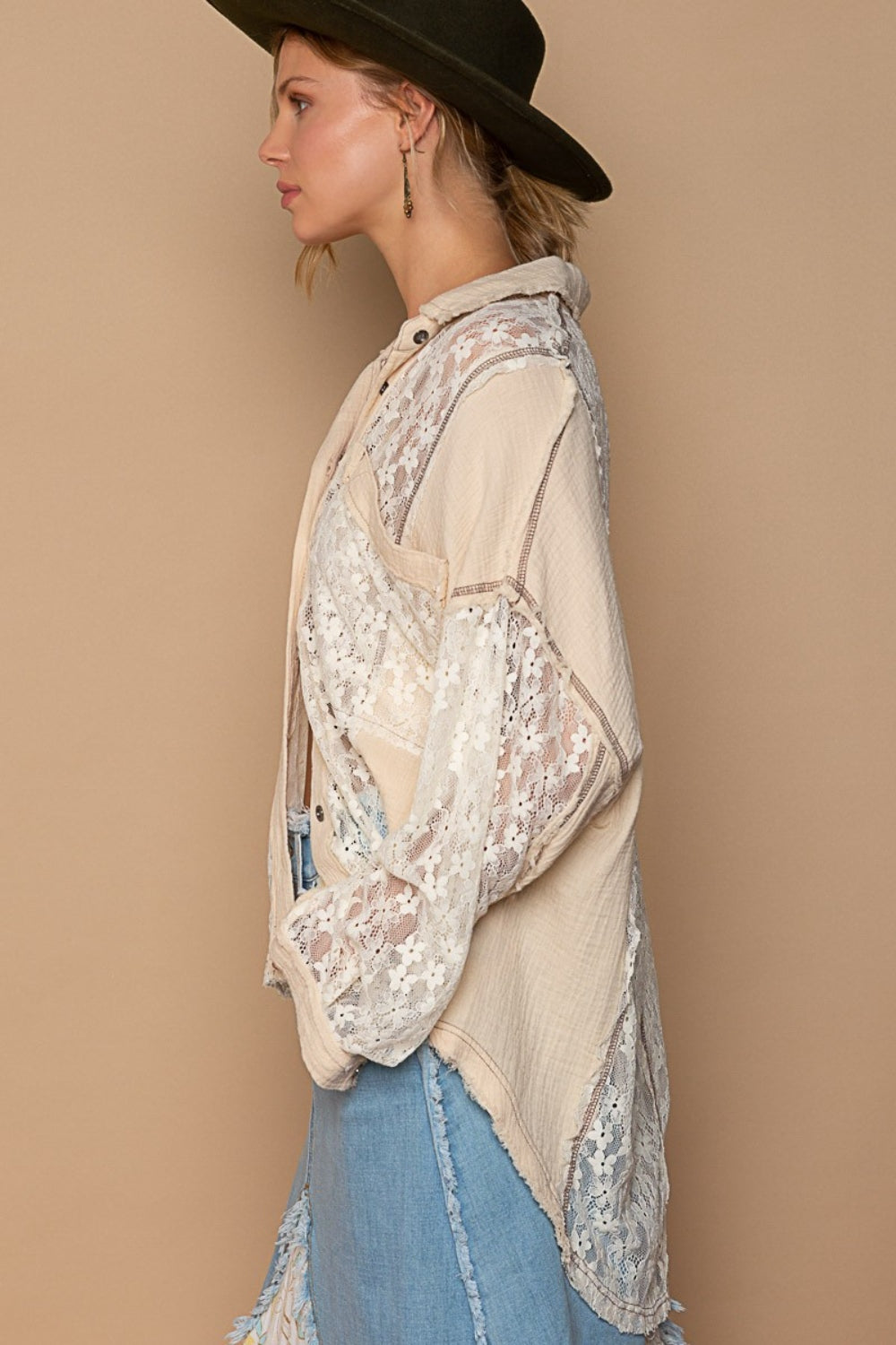 Oversize Lace Button-Down Shirt - Perfect for layering