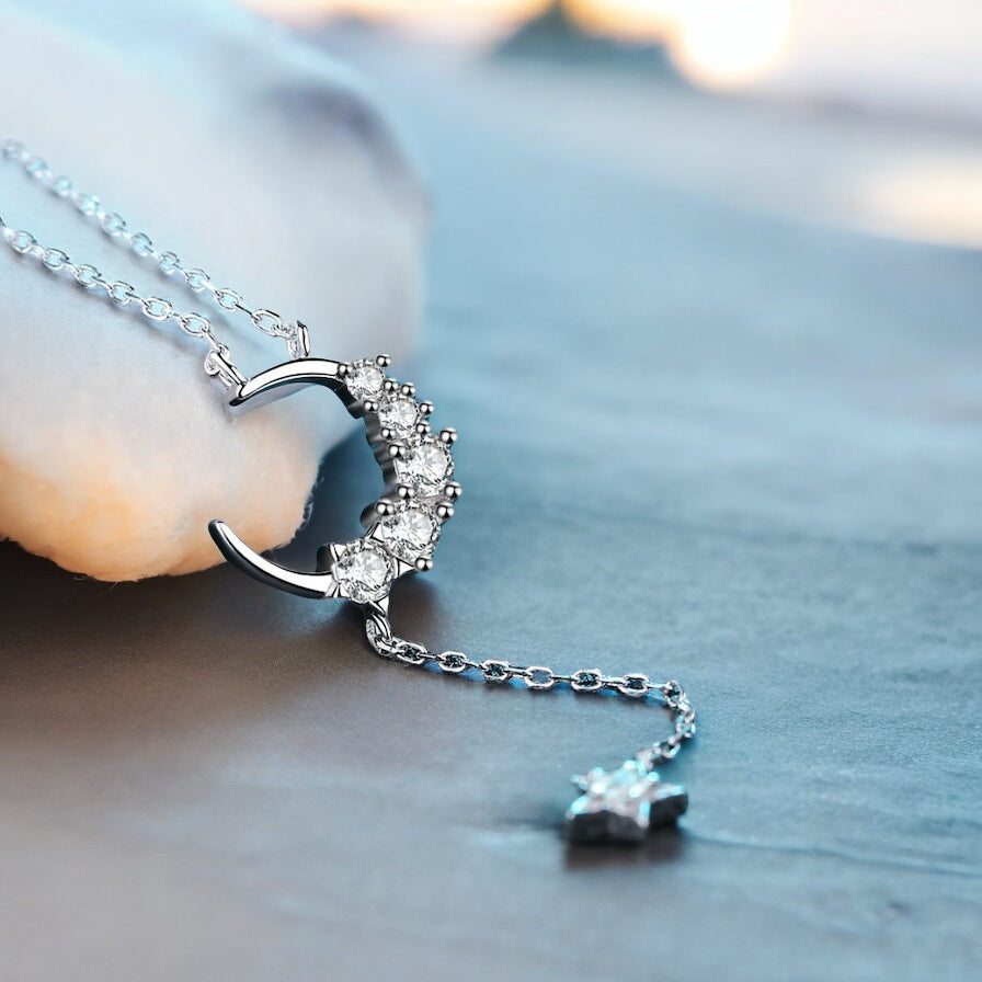 Star & Moon Moissanite Necklace