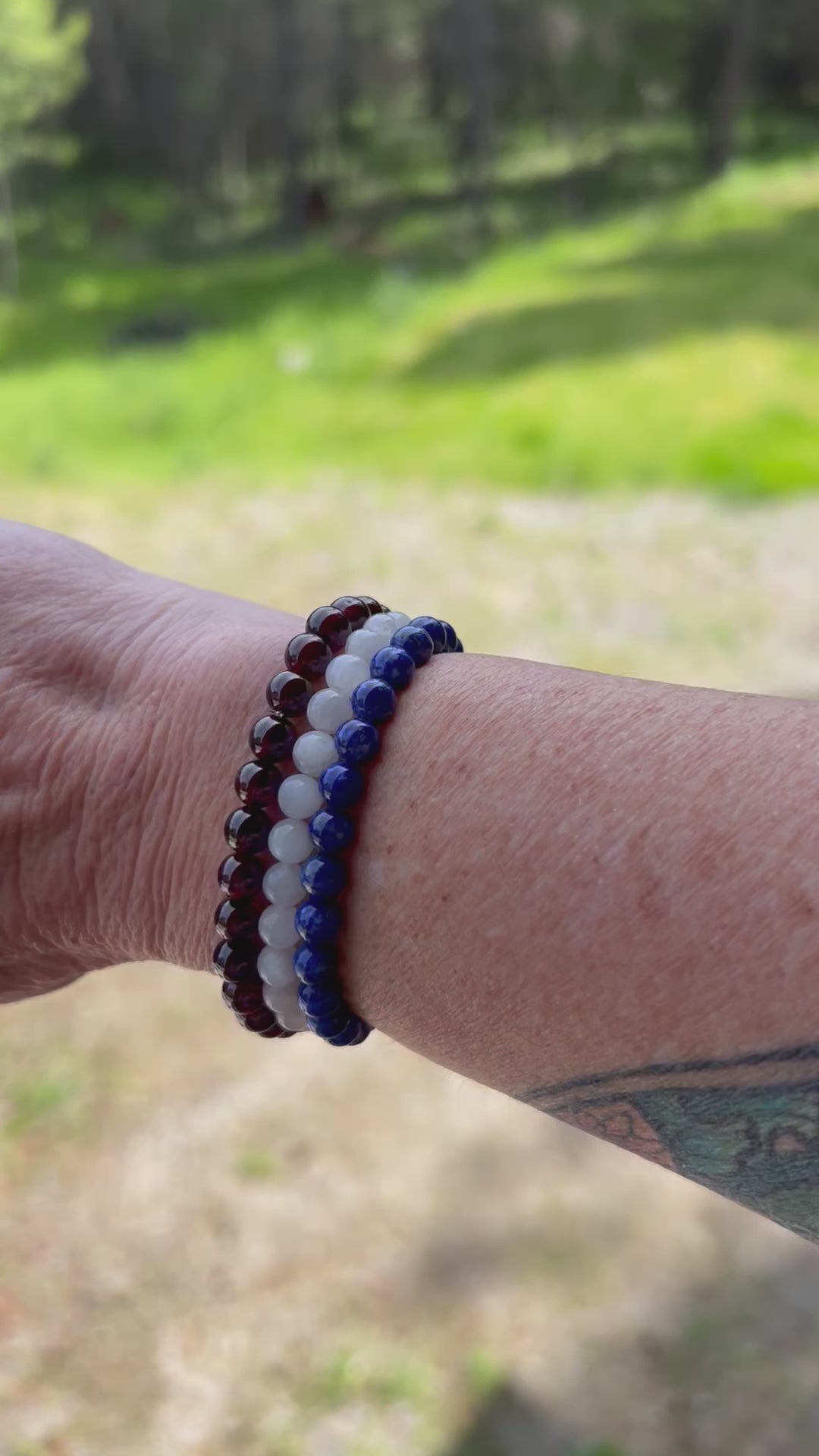 Red white and blue featuring garnet moonstone and lapis lazuli 