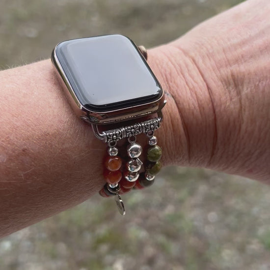 Gemstone apple watch band, orange calcite, unakite and red creek jasper 