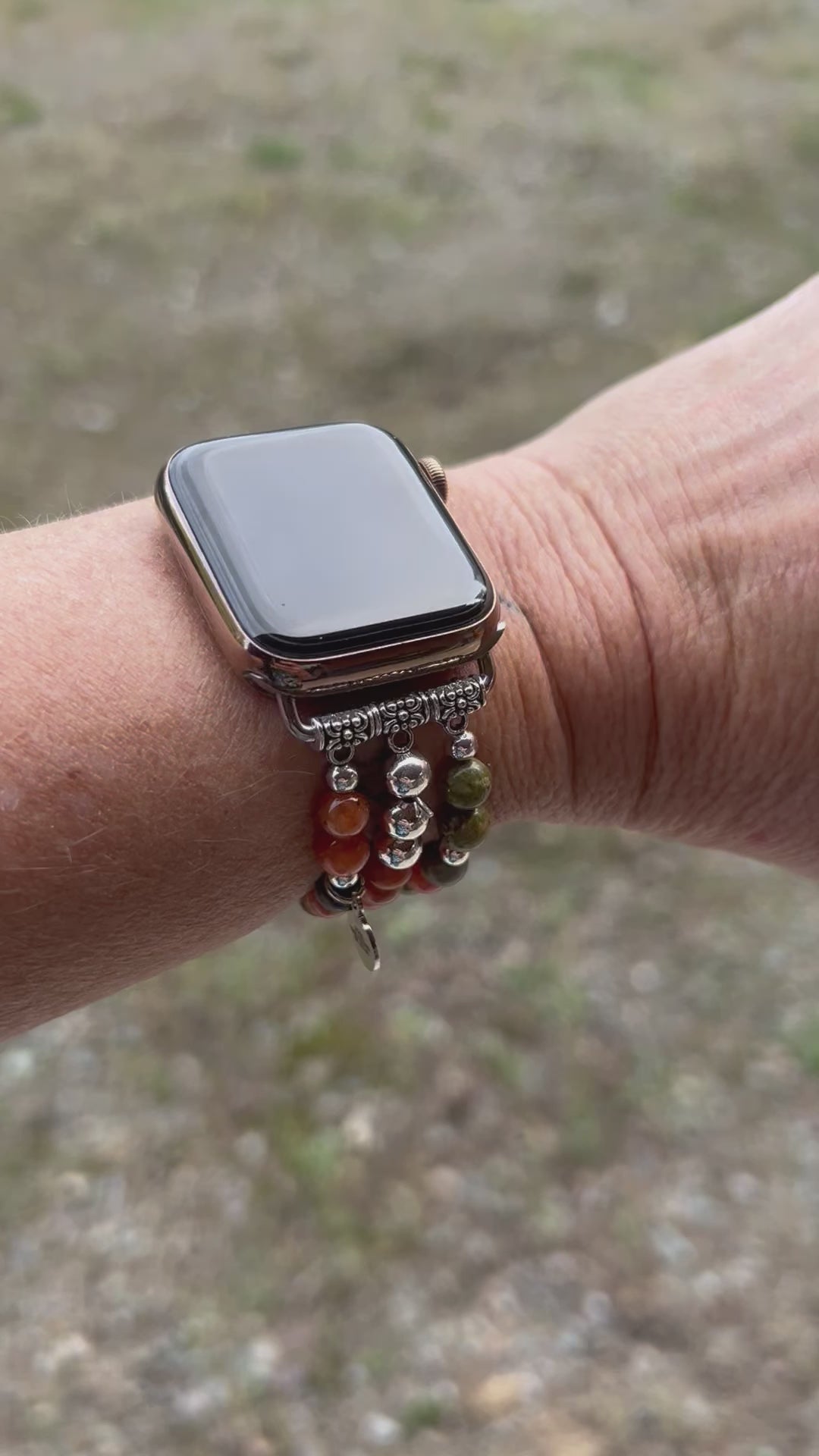 Gemstone apple watch band, orange calcite, unakite and red creek jasper 