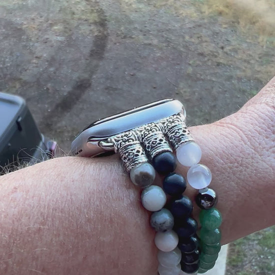 EMF protection apple watch band made with shungite, hematite, aventurine, selenite and amazonite