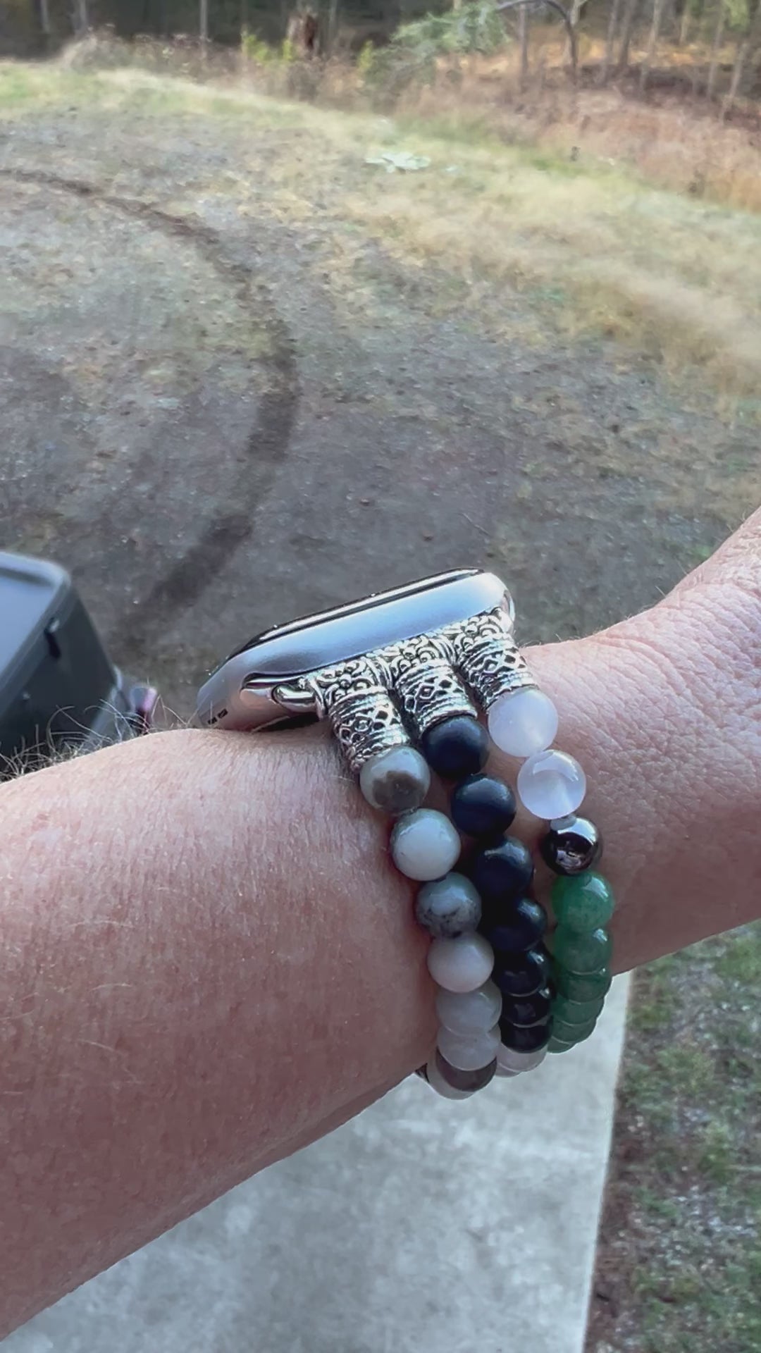 EMF protection apple watch band made with shungite, hematite, aventurine, selenite and amazonite