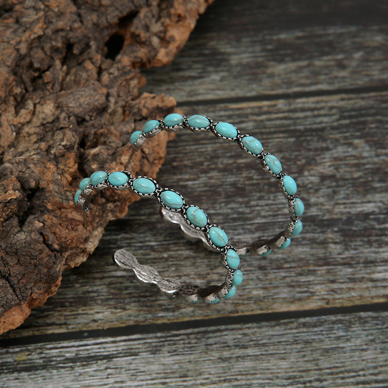 Turquoise C-Hoop Earrings - Western style