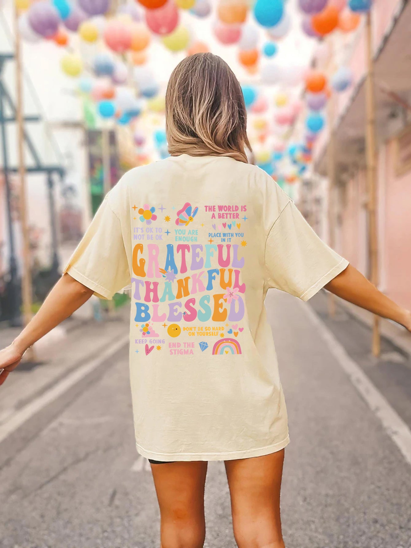 Grateful, Thankful, Blessed - Graphic Round Neck Short Sleeve T-Shirt