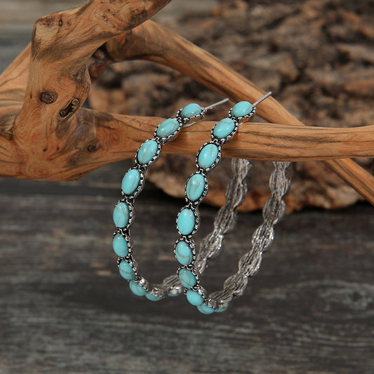 Turquoise C-Hoop Earrings - Western style