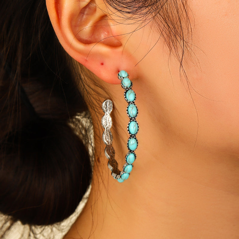 Turquoise C-Hoop Earrings - Western style