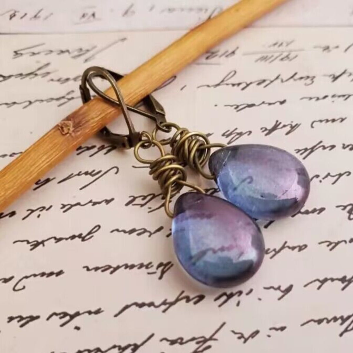 AMAZING Purple or Ochre Gemstone Drop Earrings