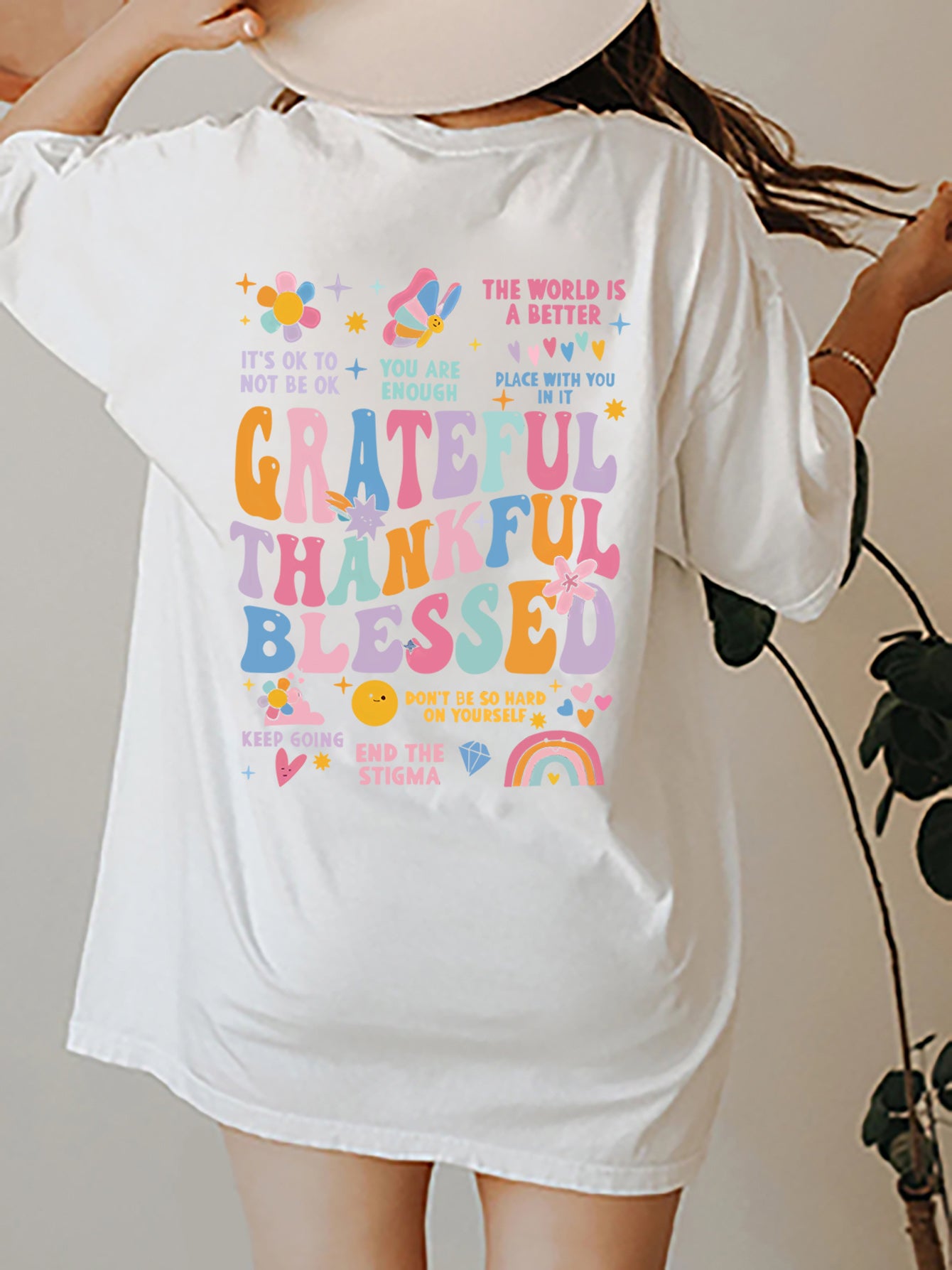 Grateful, Thankful, Blessed - Graphic Round Neck Short Sleeve T-Shirt