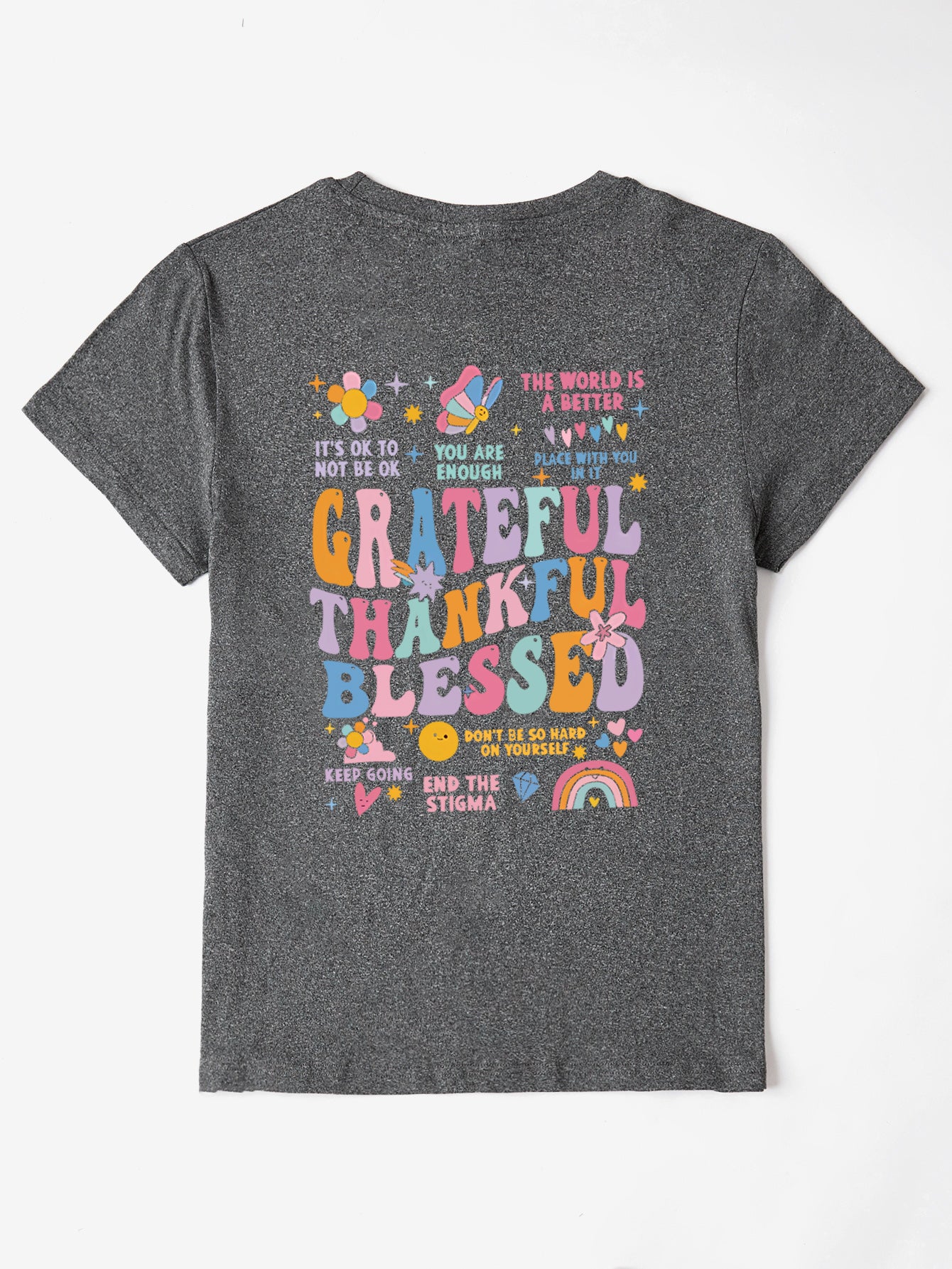 Grateful, Thankful, Blessed - Graphic Round Neck Short Sleeve T-Shirt