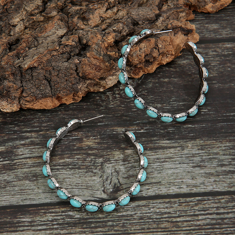 Turquoise C-Hoop Earrings - Western style